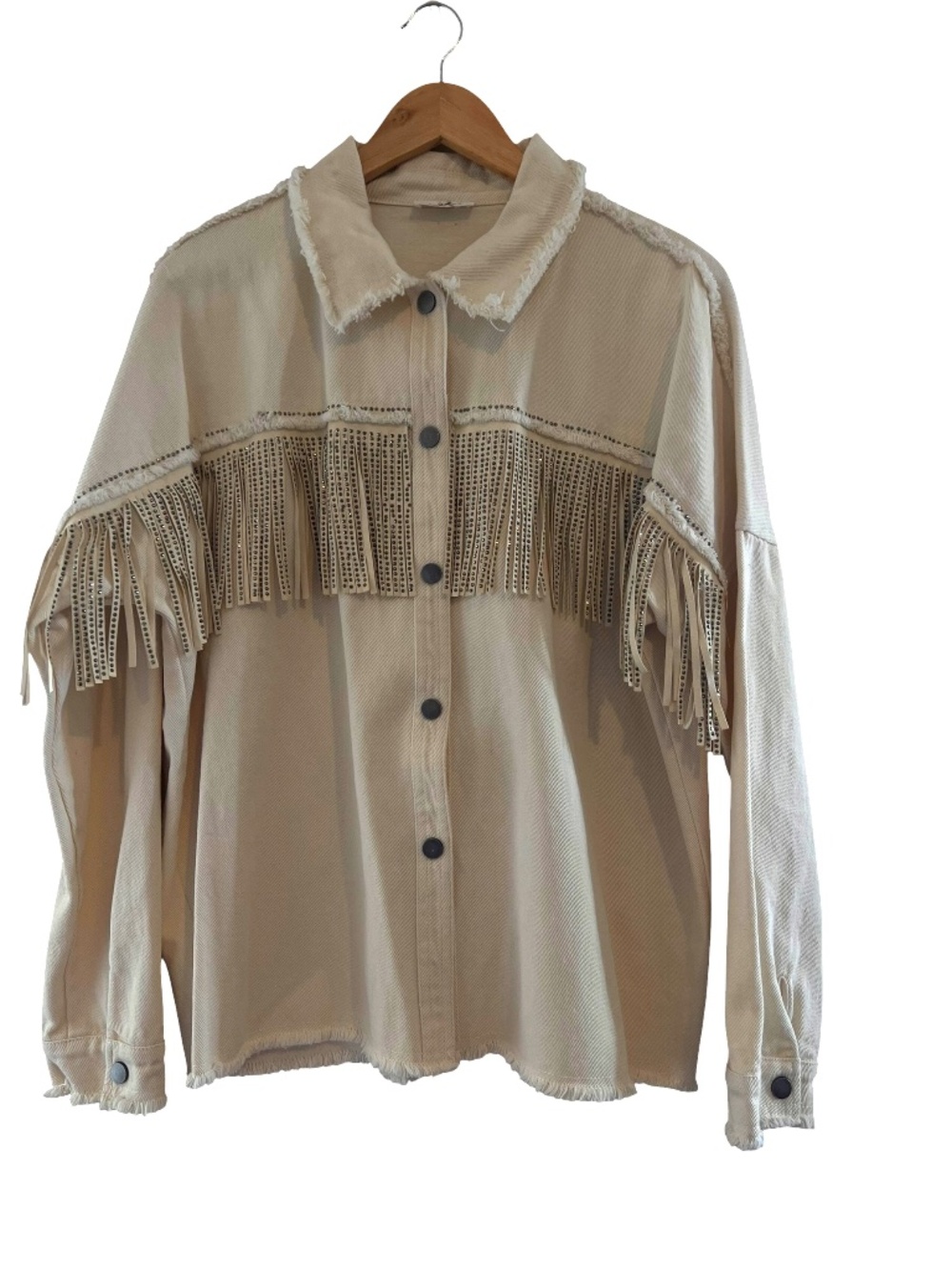 GeeGee Fringe Denim Shacket Boho sz L (AS IS)